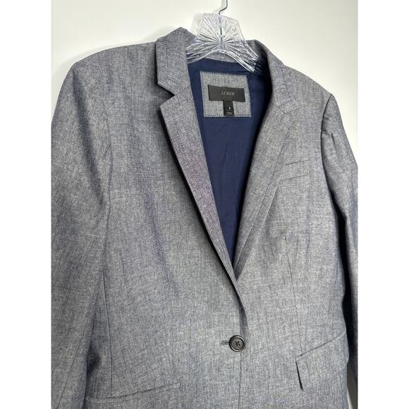 J. Crew one button preppy blazer 100% cotton structured chambray Blue 8 - Picture 3 of 12